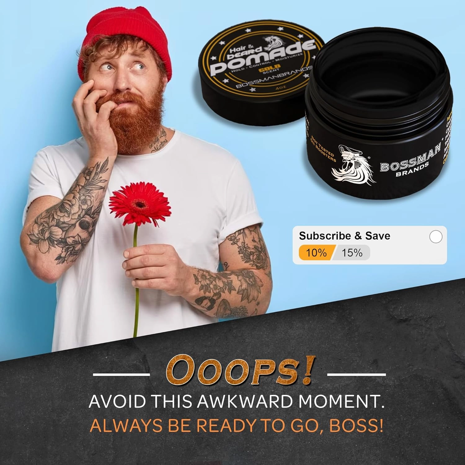 Bossman Hair & Beard Pomade for Men (Gold Scent) – Medium Hold & Moisturizing for Hair, Beard & Mustache Styling – Made in USA
