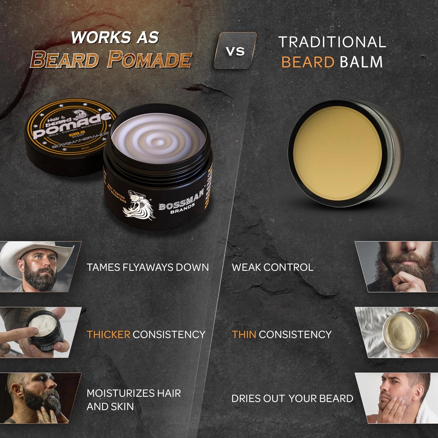 Bossman Hair & Beard Pomade for Men (Gold Scent) – Medium Hold & Moisturizing for Hair, Beard & Mustache Styling – Made in USA