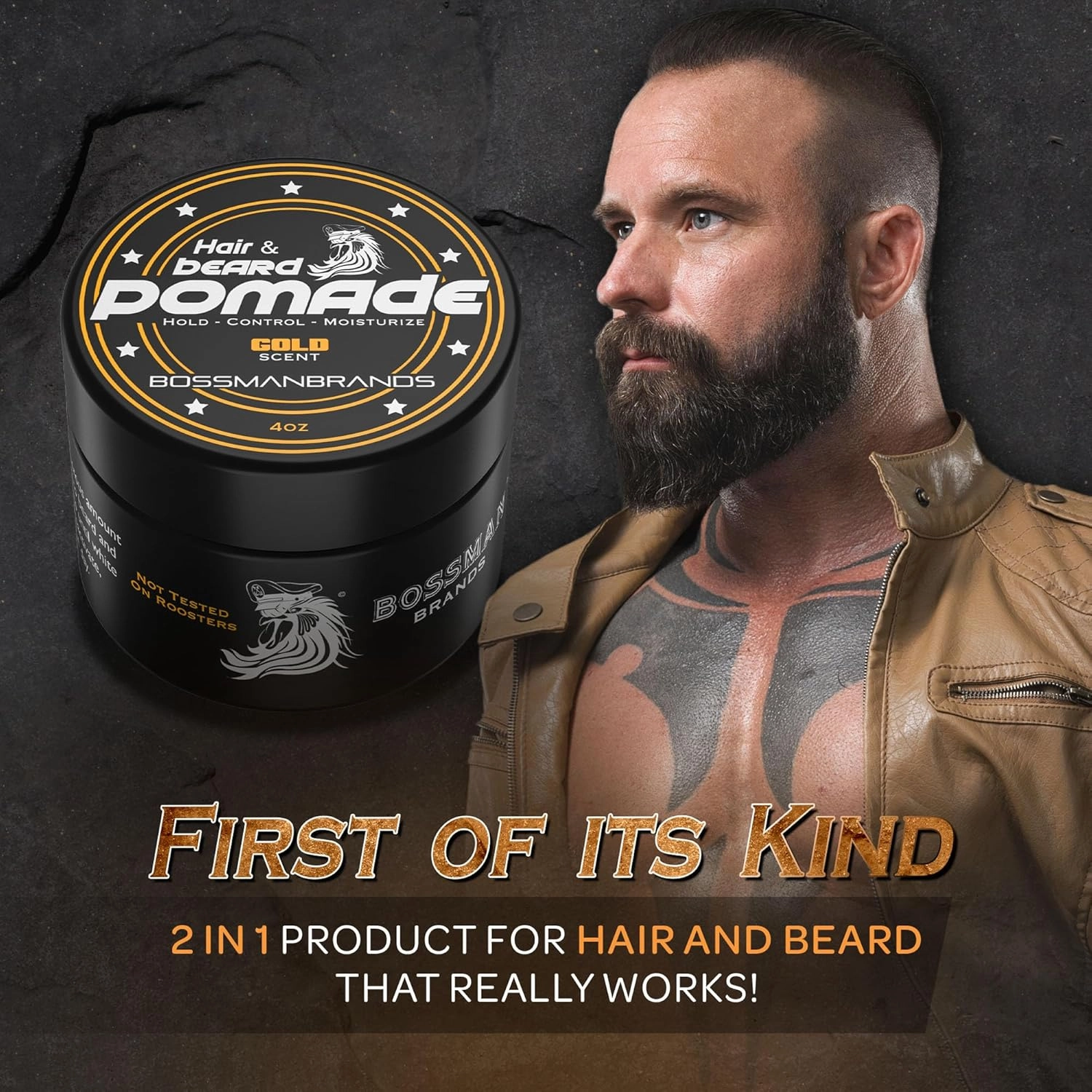 Bossman Hair & Beard Pomade for Men (Gold Scent) – Medium Hold & Moisturizing for Hair, Beard & Mustache Styling – Made in USA