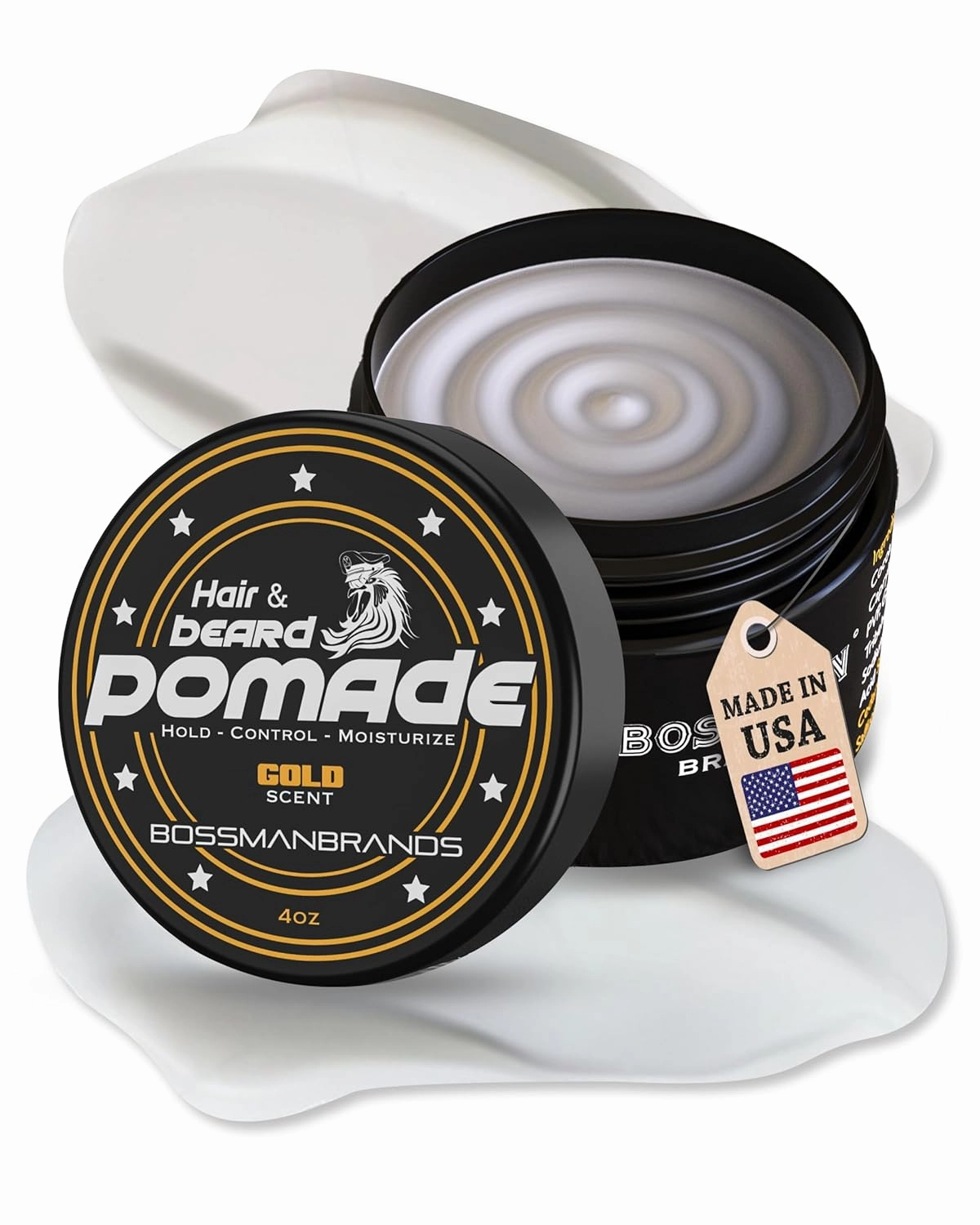 Bossman Hair & Beard Pomade for Men (Gold Scent) – Medium Hold & Moisturizing for Hair, Beard & Mustache Styling – Made in USA