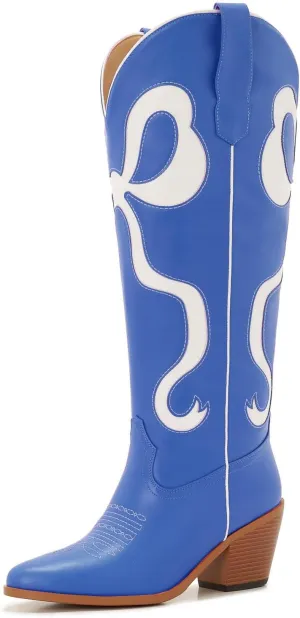 Bow Boots Cowgirl Knee-High Pink Cowboy Boots For Women