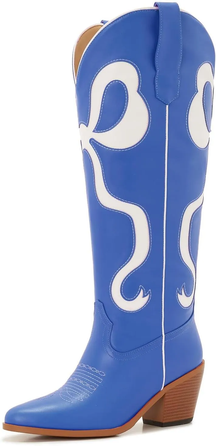 Bow Boots Cowgirl Knee-High Pink Cowboy Boots For Women