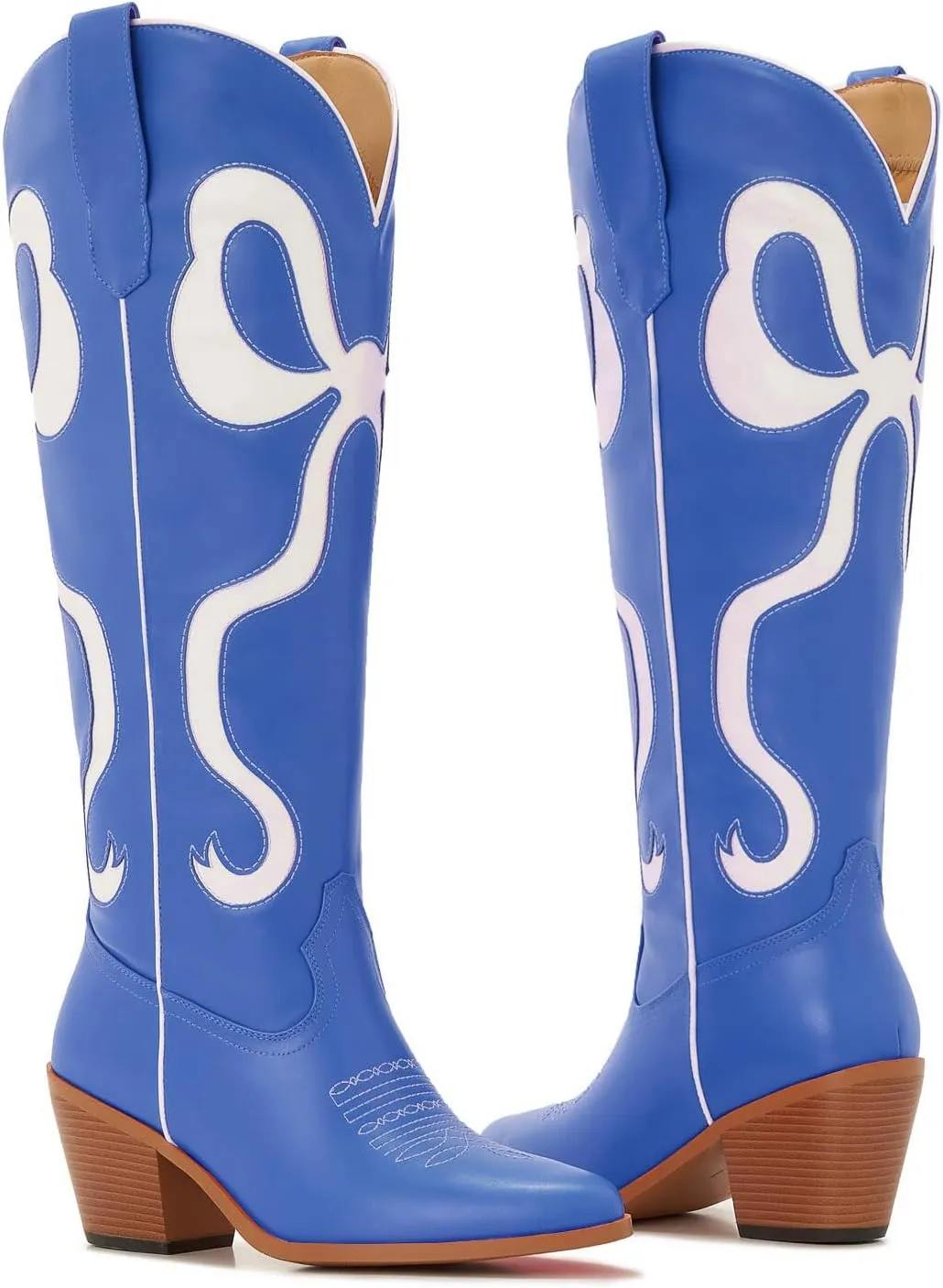 Bow Boots Cowgirl Knee-High Pink Cowboy Boots For Women