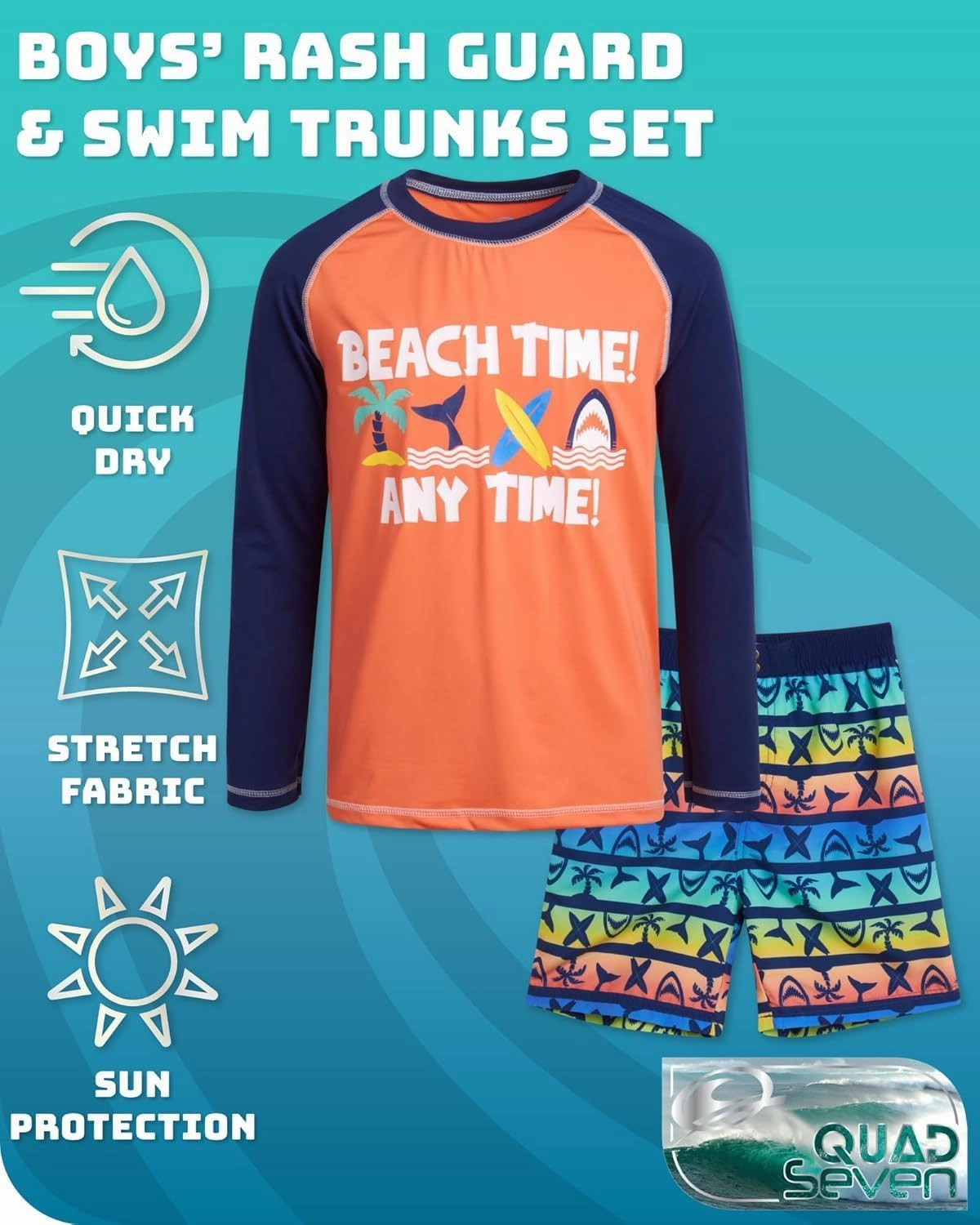 Boys Rash Guard Swimsuit Set - Kids Short Sleeve Bathing Suit Swimwear Sets (Sizes: 5-12)