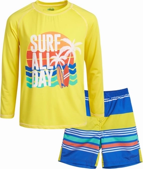 Boys Rash Guard Swimsuit Set - Kids Short Sleeve Bathing Suit Swimwear Sets (Sizes: 5-12)