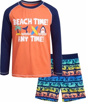 Boys Rash Guard Swimsuit Set - Kids Short Sleeve Bathing Suit Swimwear Sets (Sizes: 5-12)