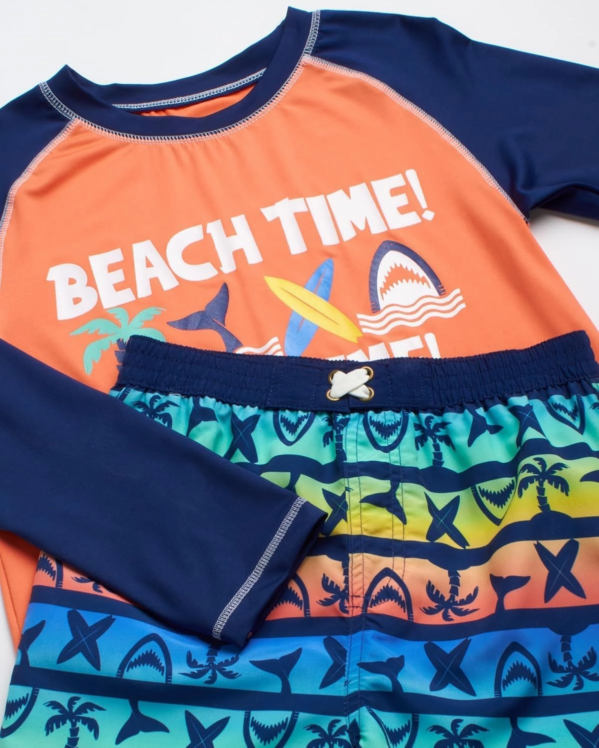 Boys Rash Guard Swimsuit Set - Kids Short Sleeve Bathing Suit Swimwear Sets (Sizes: 5-12)