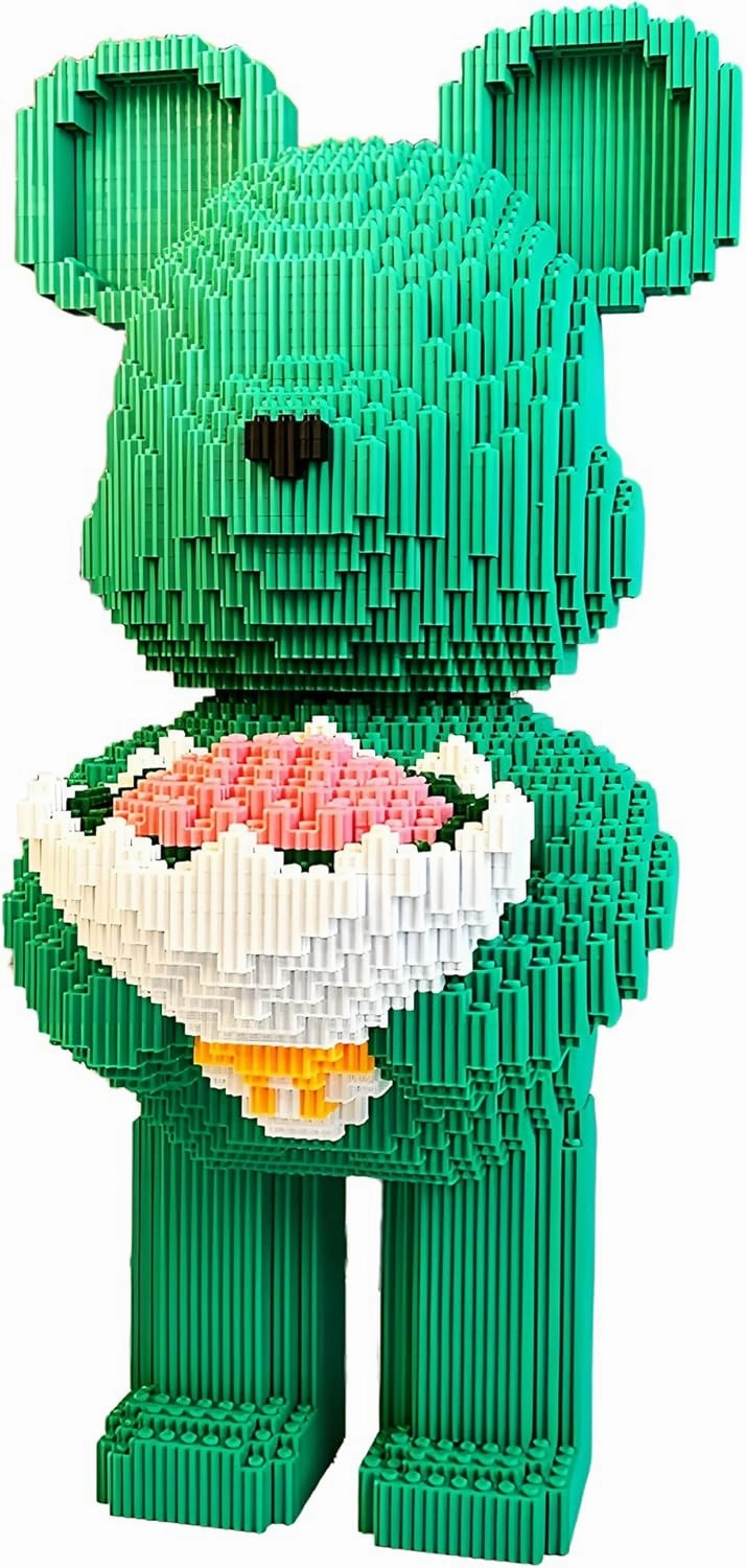 Bridal Bouquet Bear Building Block Set Violence Building Blocks, Green Bear Micro Blocks(3827PCS) Suitable for Adults