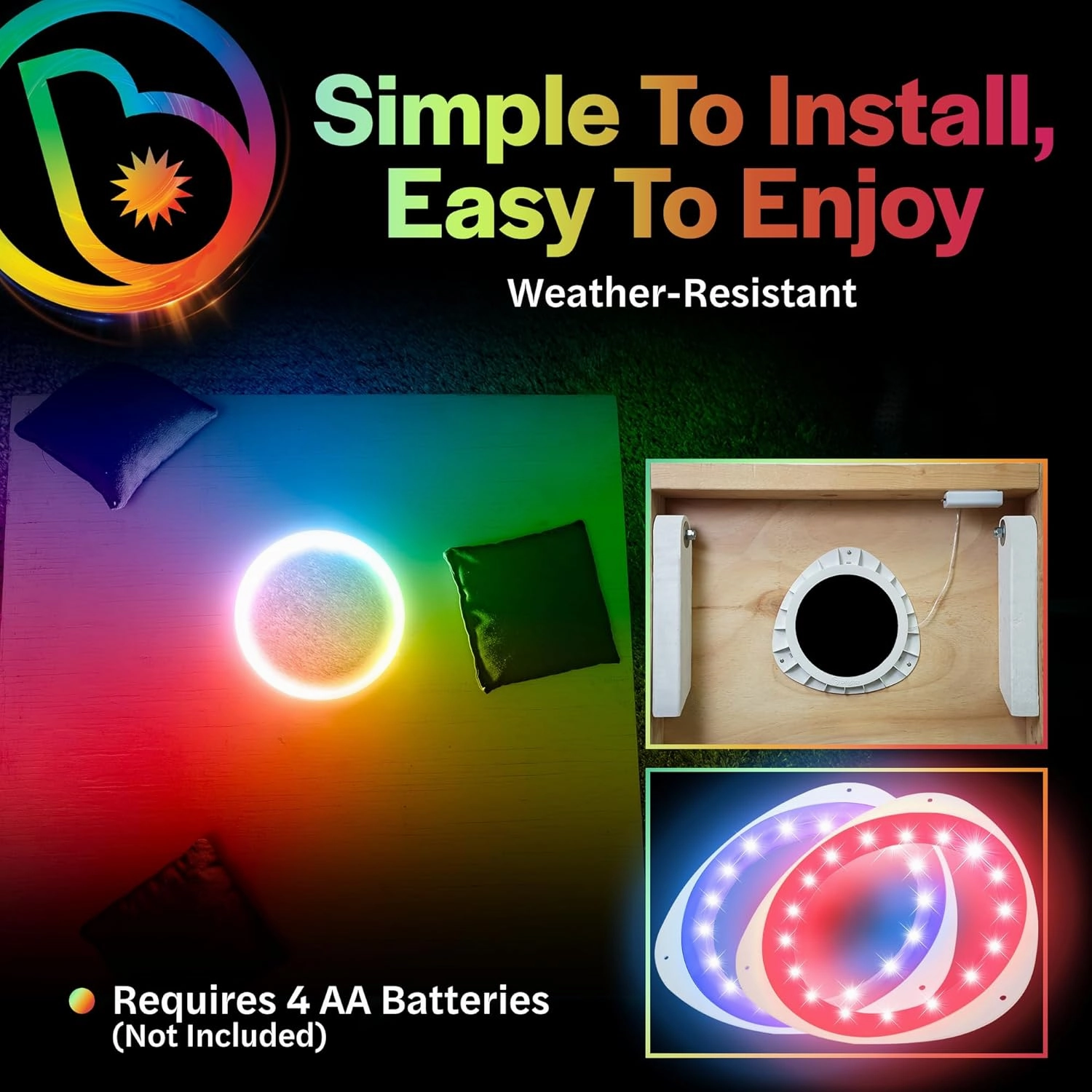 Brightz LED Cornhole Board Ring Lights, 2-Pack - 48-Hour Battery Life - Illuminate Your Game with Dazzling Glows and Ultimate Style for Non-Stop Evening Fun and Excitement (Includes Hole Lights Only)