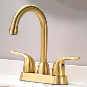 Brushed Gold Sink Faucet With Pop-up Drain Assembly, 2-Handle for 4 Inch Sink, Modern Centerset Bathroom Faucet With Supply Hose