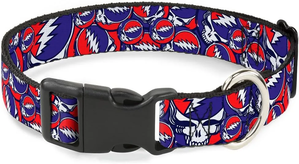 Buckle-Down Plastic Clip Collar - Steal Your Face Stacked Red/White/Blue - 1" Wide - Fits 11-17" Neck - Medium