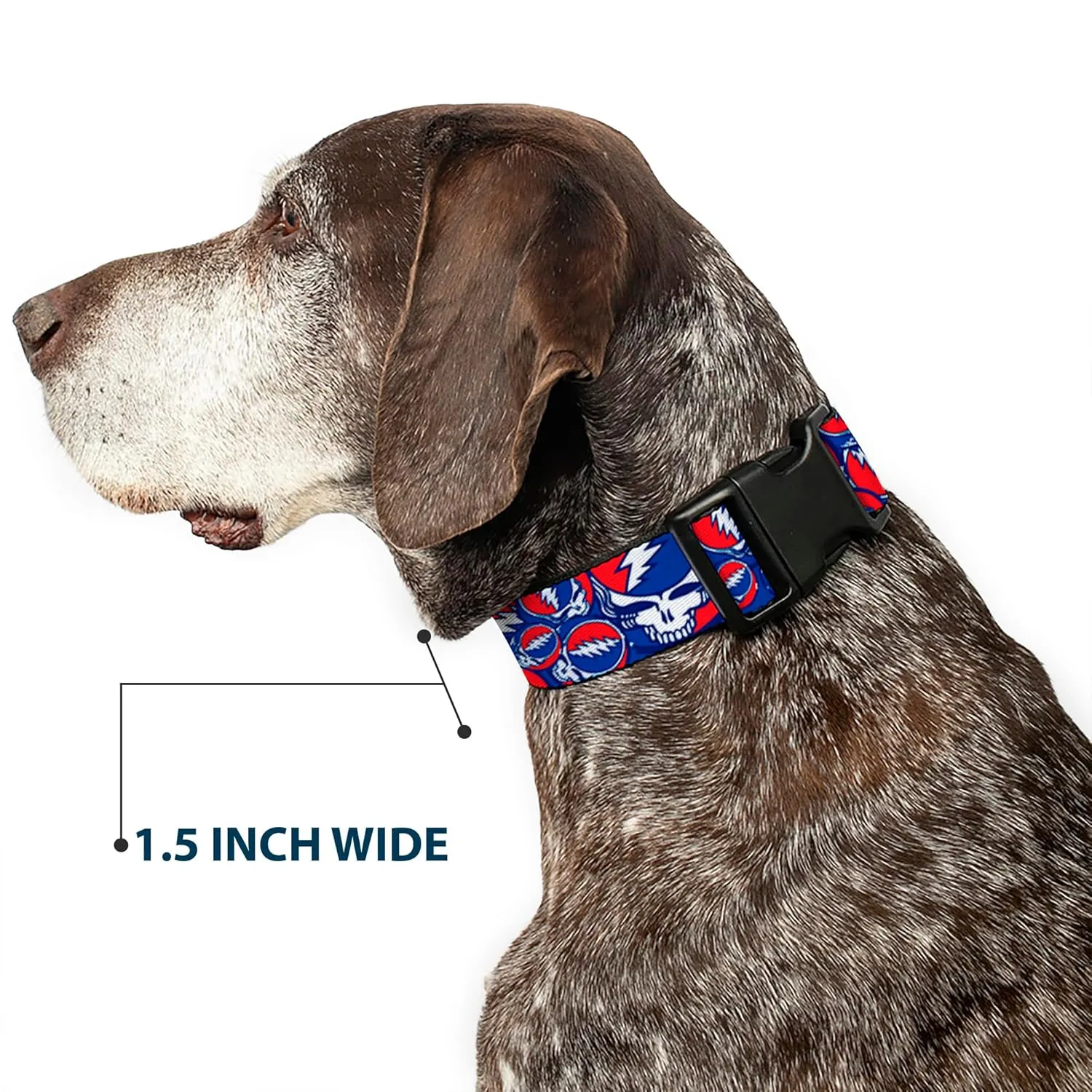 Buckle-Down Plastic Clip Collar - Steal Your Face Stacked Red/White/Blue - 1" Wide - Fits 11-17" Neck - Medium