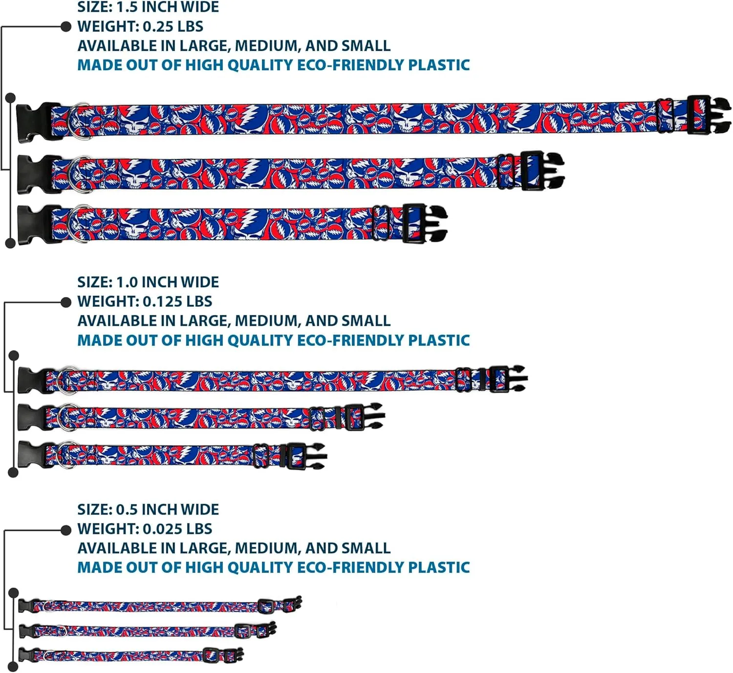 Buckle-Down Plastic Clip Collar - Steal Your Face Stacked Red/White/Blue - 1" Wide - Fits 11-17" Neck - Medium