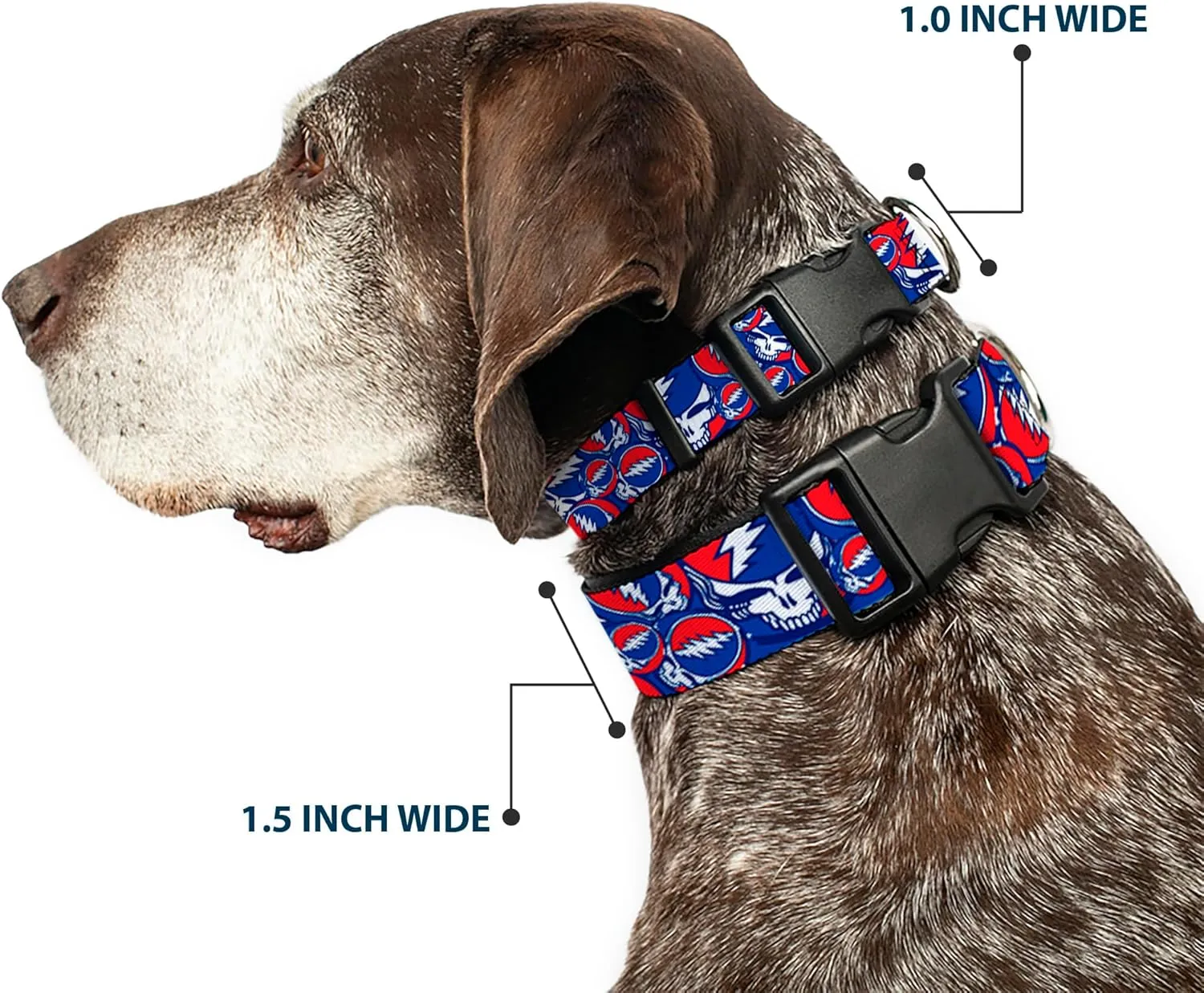 Buckle-Down Plastic Clip Collar - Steal Your Face Stacked Red/White/Blue - 1" Wide - Fits 11-17" Neck - Medium
