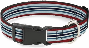 Buckle-Down Plastic Clip Collar - Stripes Red/Blues/White - 1" Wide - Fits 11-17" Neck - Medium