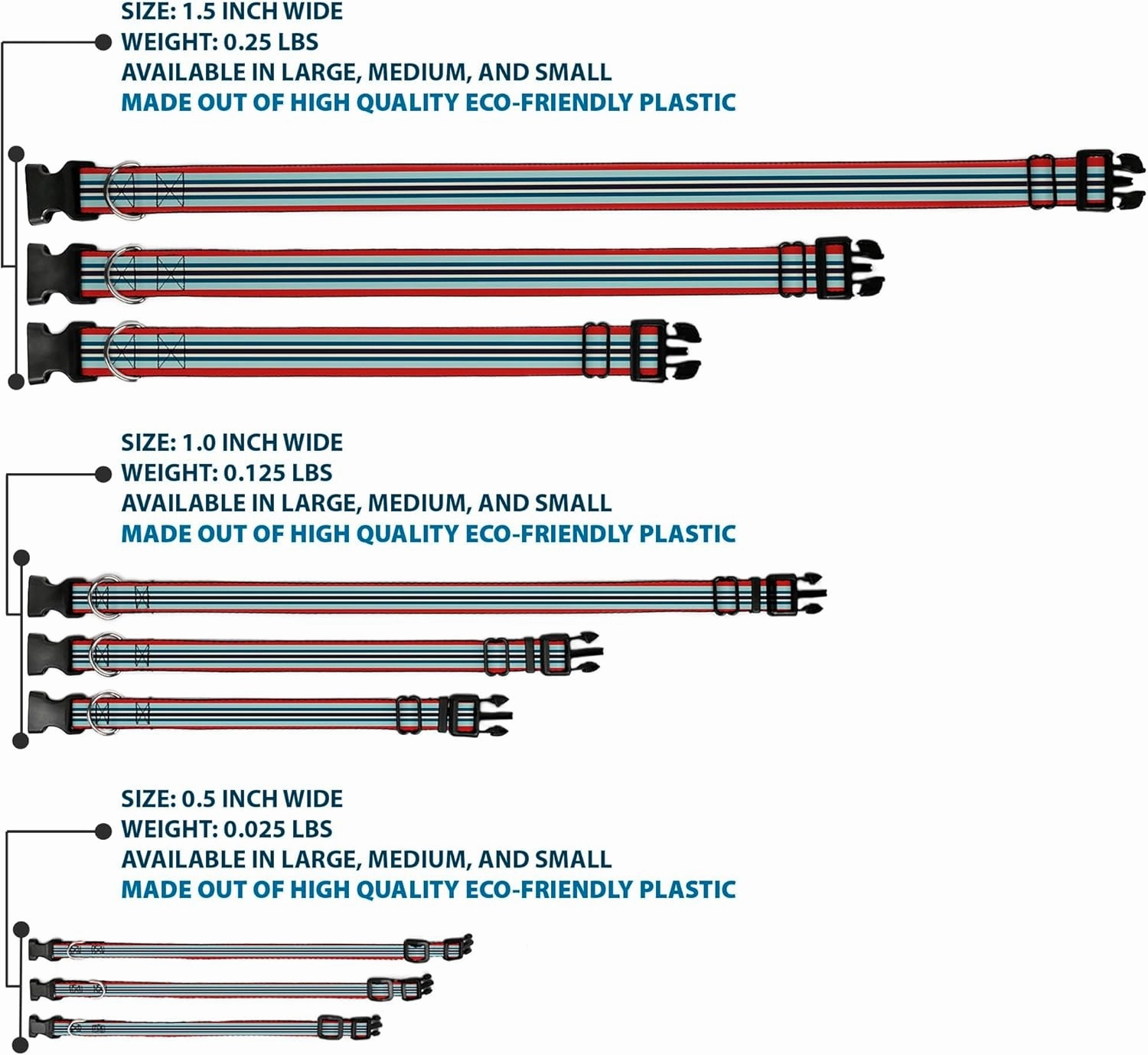 Buckle-Down Plastic Clip Collar - Stripes Red/Blues/White - 1" Wide - Fits 11-17" Neck - Medium