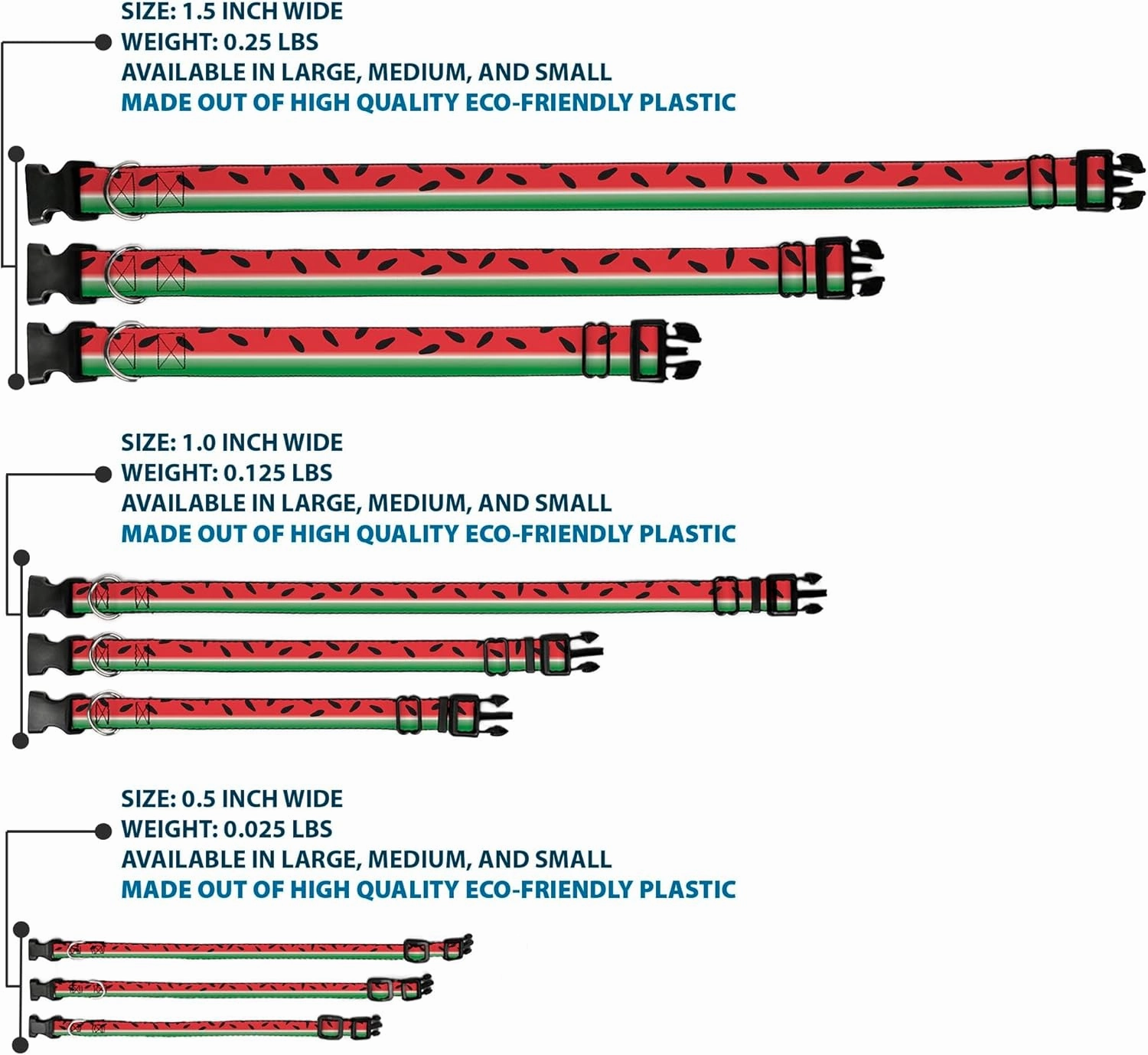 Buckle-Down Plastic Clip Collar - Watermelon Stripe Red/Green/Black - 1" Wide - Fits 11-17" Neck - Medium
