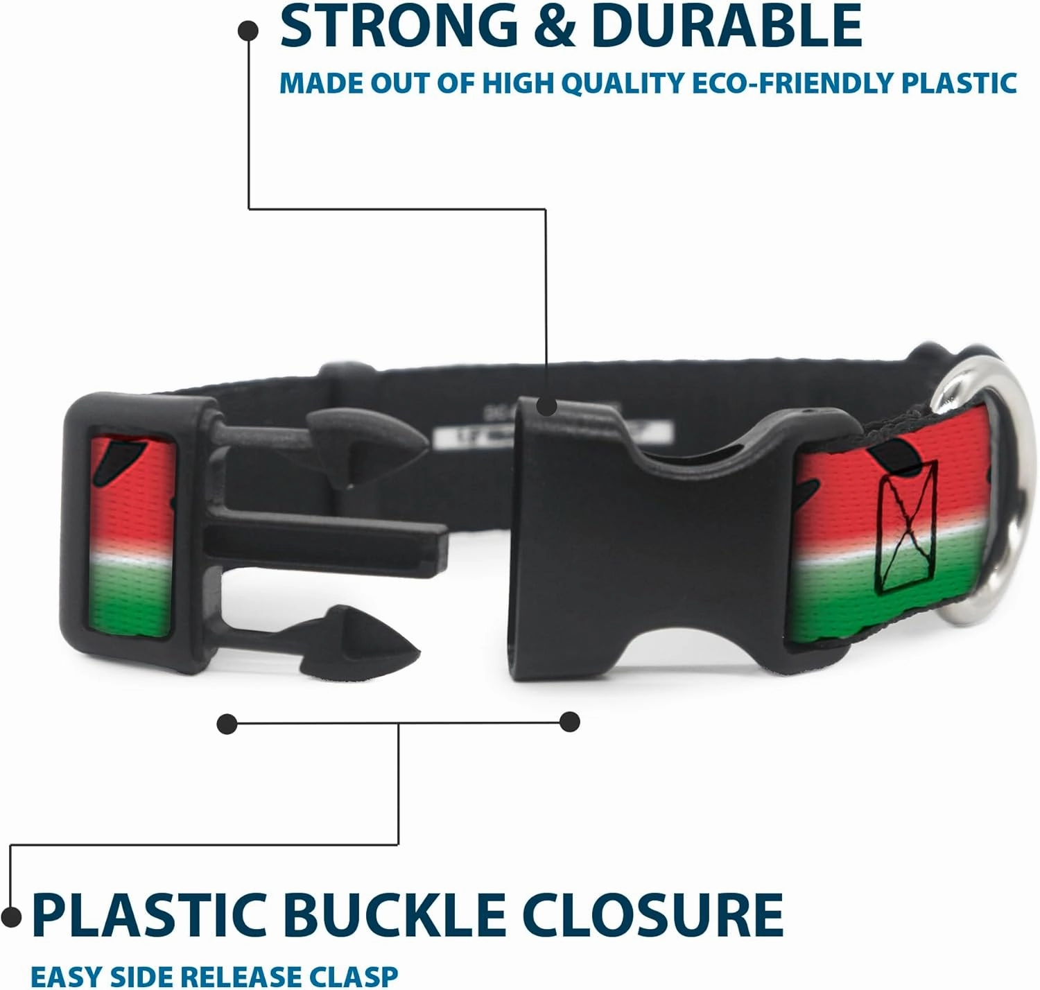 Buckle-Down Plastic Clip Collar - Watermelon Stripe Red/Green/Black - 1" Wide - Fits 11-17" Neck - Medium