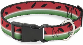 Buckle-Down Plastic Clip Collar - Watermelon Stripe Red/Green/Black - 1" Wide - Fits 11-17" Neck - Medium