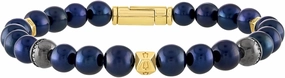Bulova Jewelry Men's Classic Beaded Navy Fresh Water Pearls, Sterling Silver Beads accented with Diamonds, and Gold-tone Hexagonal Spheres Bracelet, Length 8.5" Style:BVB1049-YSSC5FWP
