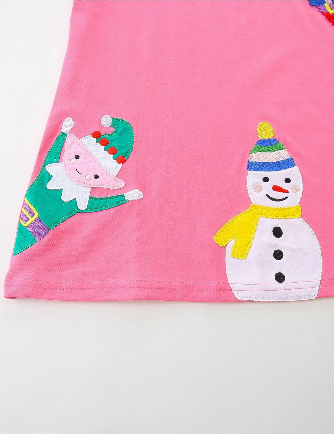 Bumeex Girl's Long Sleeve Dresses Cotton Christmas Cute Embroidery Applique Swing A-Line Casual Tunic Playwear 2-13 Years
