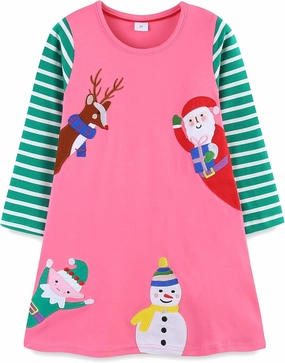 Bumeex Girl's Long Sleeve Dresses Cotton Christmas Cute Embroidery Applique Swing A-Line Casual Tunic Playwear 2-13 Years