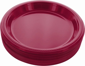 Burgundy Plastic Dinner Plates, 10.4 Inches, Strong & Sturdy for Parties, Dinners, Holidays, Picnics, Travel - Pack of 50