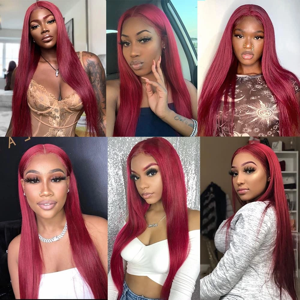 Burgundy Red Lace Front Wig Long Straight Synthetic Lace Front Wigs for Women Glueless 13x3 Lace Heat Resistant Fiber Hair Wig Natural Hairline Baby Hair