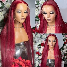 Burgundy Red Lace Front Wig Long Straight Synthetic Lace Front Wigs for Women Glueless 13x3 Lace Heat Resistant Fiber Hair Wig Natural Hairline Baby Hair