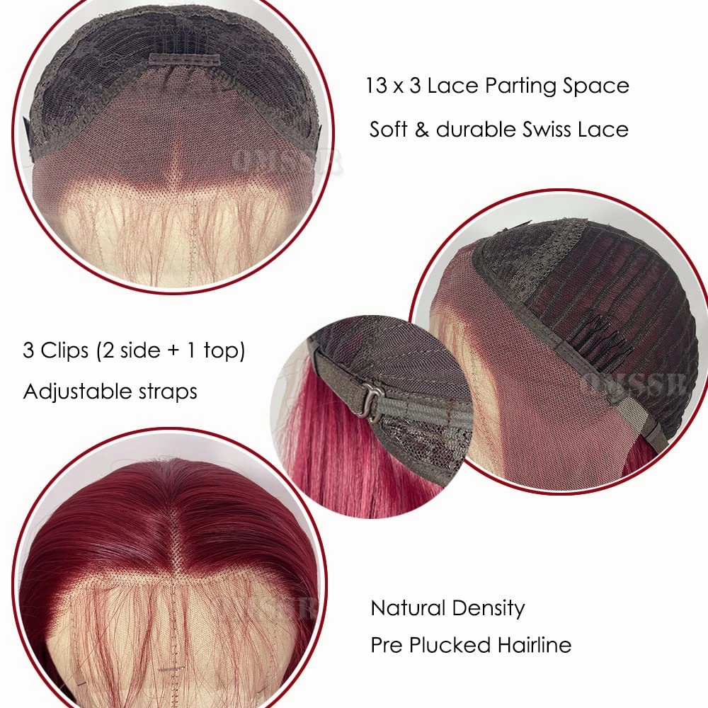 Burgundy Red Lace Front Wig Long Straight Synthetic Lace Front Wigs for Women Glueless 13x3 Lace Heat Resistant Fiber Hair Wig Natural Hairline Baby Hair