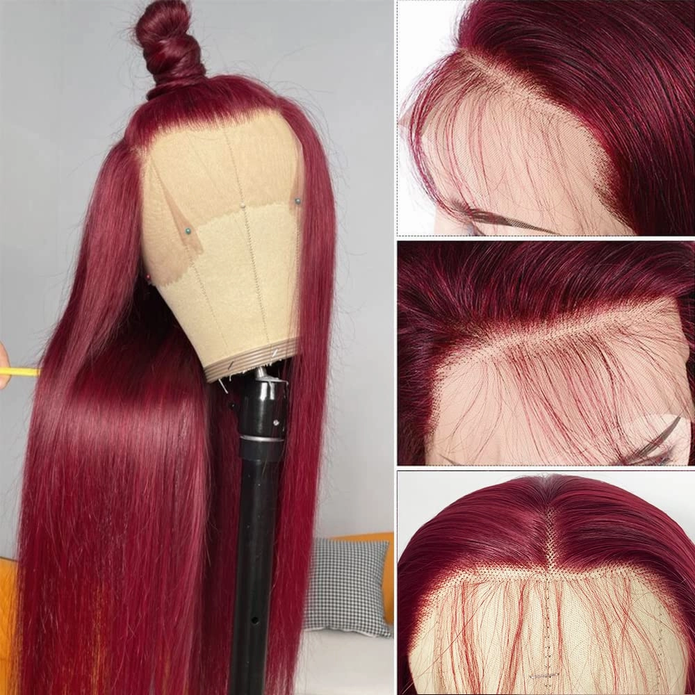 Burgundy Red Lace Front Wig Long Straight Synthetic Lace Front Wigs for Women Glueless 13x3 Lace Heat Resistant Fiber Hair Wig Natural Hairline Baby Hair