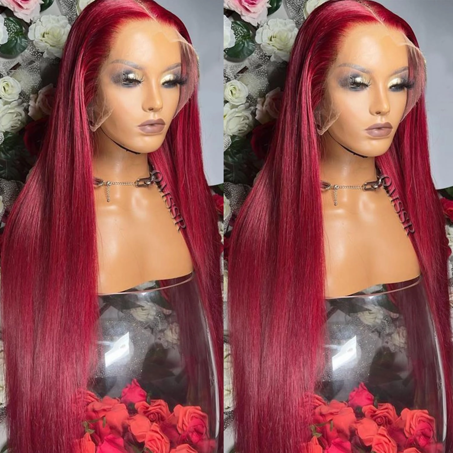 Burgundy Red Lace Front Wig Long Straight Synthetic Lace Front Wigs for Women Glueless 13x3 Lace Heat Resistant Fiber Hair Wig Natural Hairline Baby Hair