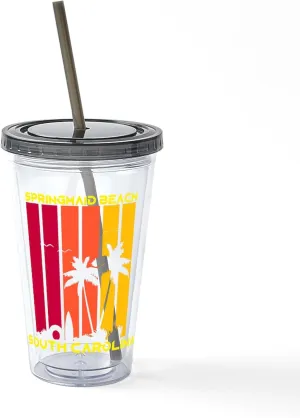 CafePress South Carolina Springmaid Beach 16 oz Insulated Straw Tumbler with Lid