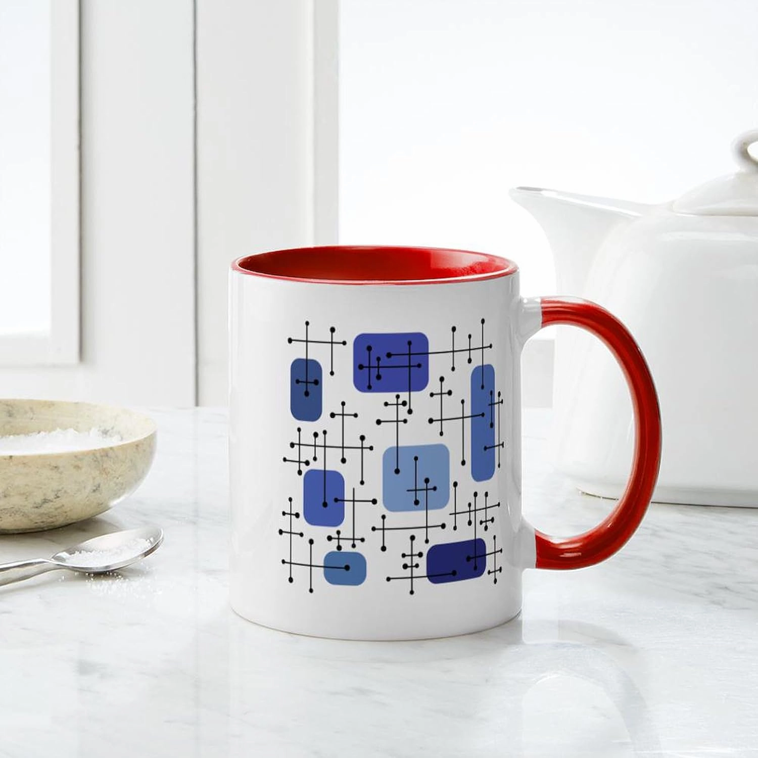 CafePress 1950S Eames Era Art Crosshairs White Blue Mugs 11 oz (325 ml) Ceramic Coffee Mug