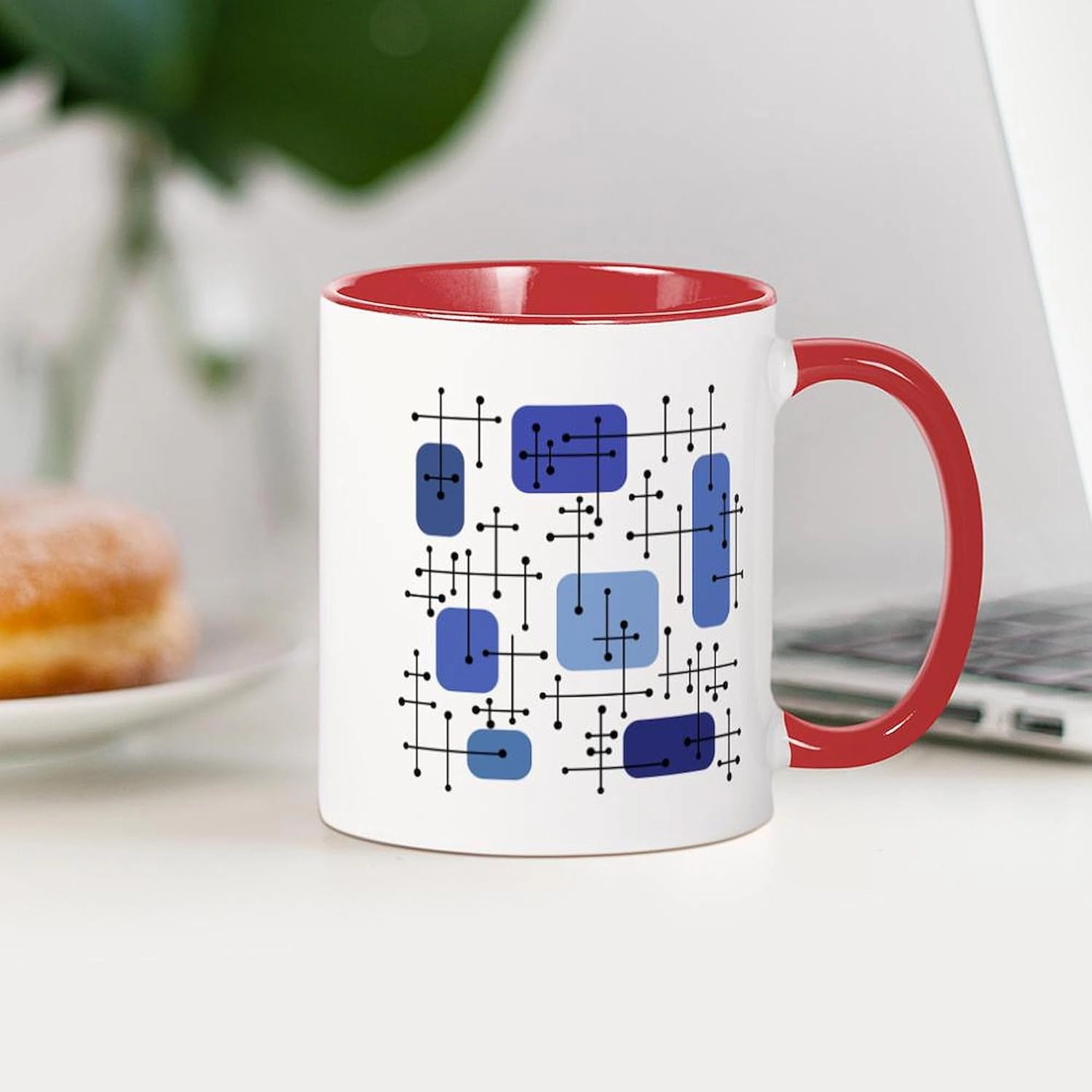 CafePress 1950S Eames Era Art Crosshairs White Blue Mugs 11 oz (325 ml) Ceramic Coffee Mug