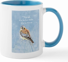 CafePress Little But Fierce Quote Kestrel Watercolor Falcon 11 oz (325 ml) Ceramic Coffee Mug