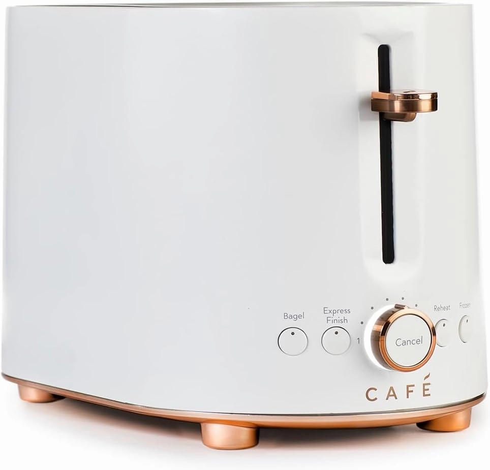 Café Express Finish 2-Slice Toaster | Extra-Wide Slots, Extra Lift for Waffles, Pastries, Texas Toast & More | 4 Pre-Set Functions, 8 Shade Options | Countertop Kitchen Essentials | Matte White