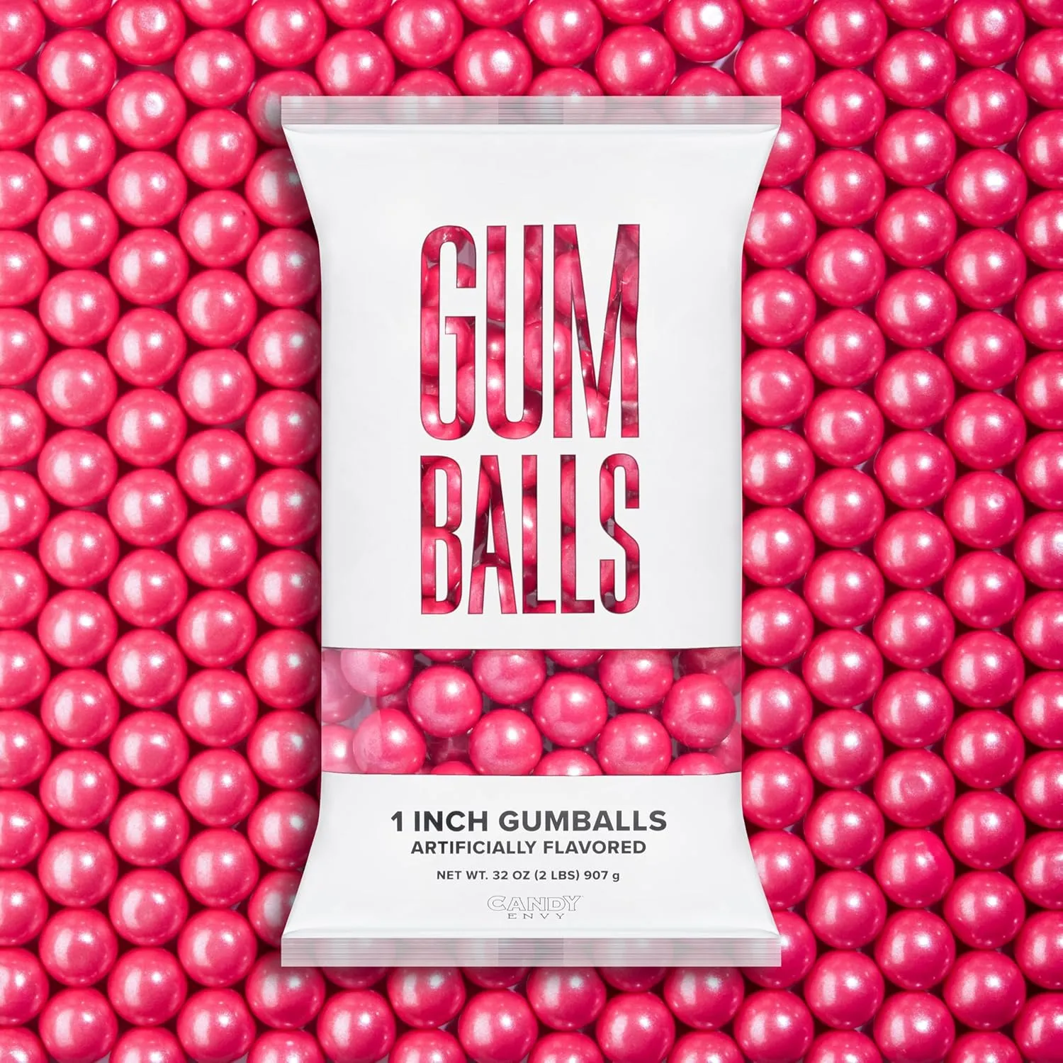 Candy Envy - Shimmer Pink 1 Inch Gumballs - 2lb Bag - Approximately 113 Gumballs Per Bag - North American Made & Kosher Certified