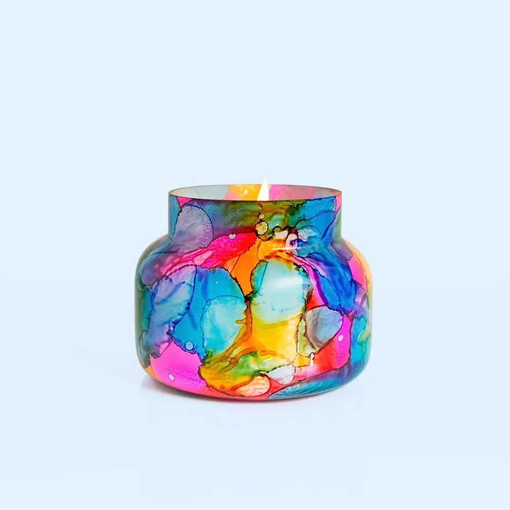 Capri Blue Volcano Candle - Rainbow Watercolor Signature Glass Jar Candle - Luxury Aromatherapy Candle - Tropical Fruits & Sugared Citrus Candle (19 Oz)
