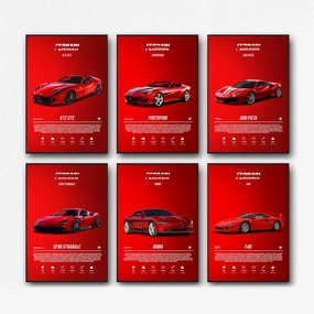 Car Poster Ferrar Posters Classic Racing Car Aesthetic Wall Art Decor For Boys Room Bedroom Living Room (8x12 inch Set of 6)