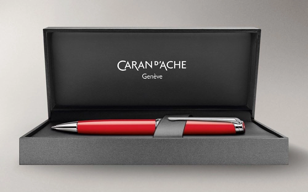 Caran d'Ache Leman Silver Plated Ballpoint Pen - Red