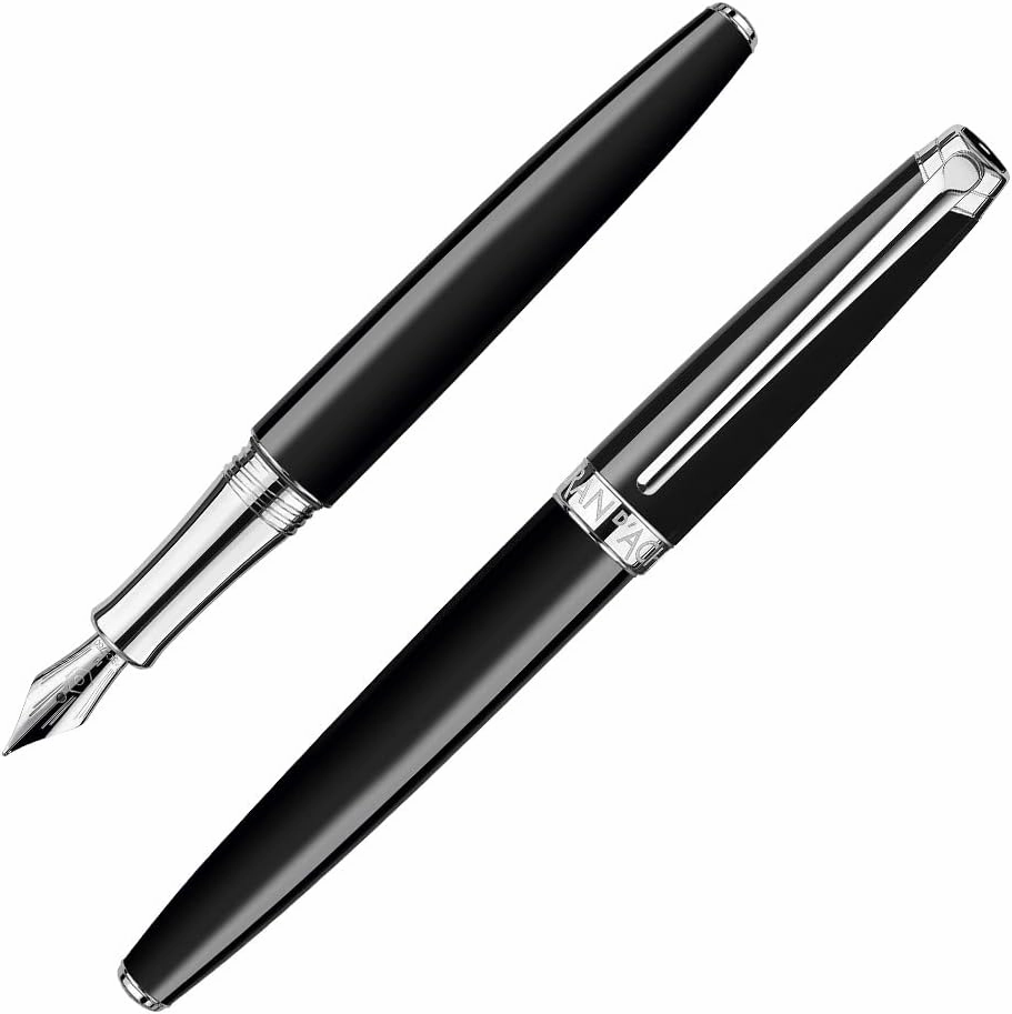 Caran d'Ache Leman Silver Plated Medium Fountain Pen - Ebony Black, CD4799.782