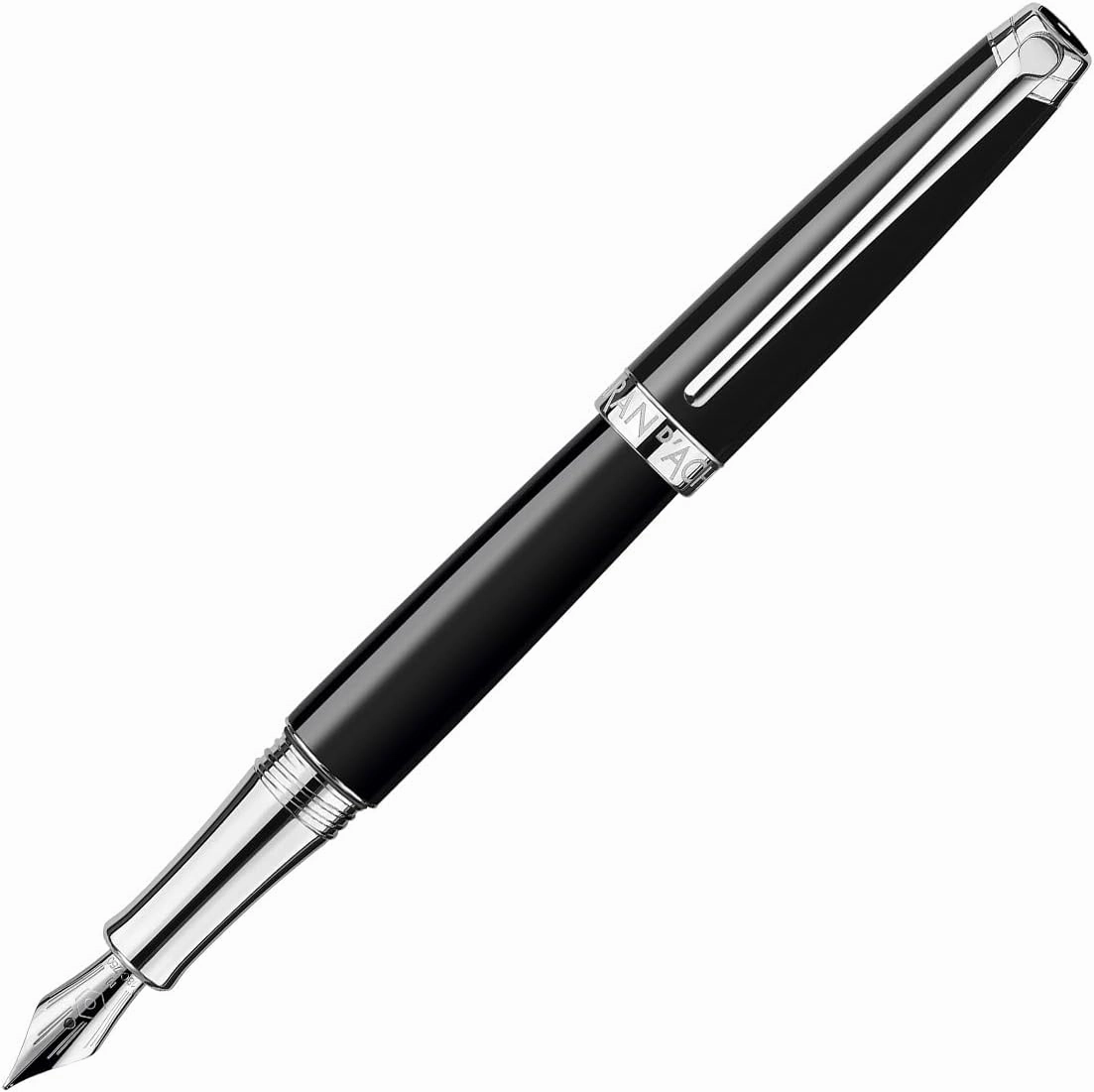 Caran d'Ache Leman Silver Plated Medium Fountain Pen - Ebony Black, CD4799.782