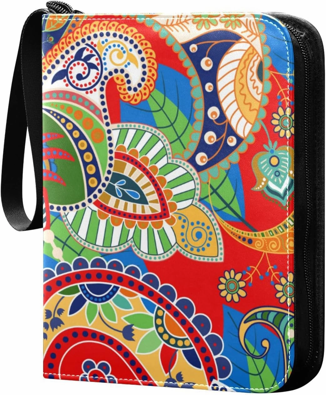 Card Binder Red Colorful Floral Pattern Trading Card Album with 50 Removable Sleeves Fits 400 Cards