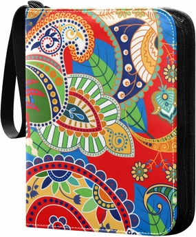 Card Binder Red Colorful Floral Pattern Trading Card Album with 50 Removable Sleeves Fits 400 Cards
