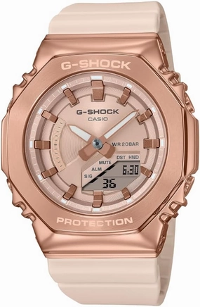 Casio GMS2100PG-4A | Women’s G-Shock Watch | Pink Gold Ion Plated | Shock Resistant | 200M WR | Super Illuminator LED | Compact Design