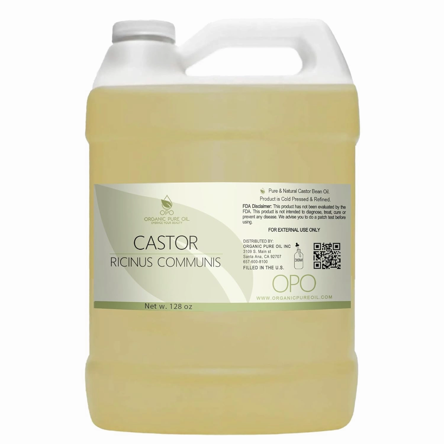 Castor Oil - Pure Refined Natural Cold Pressed Vegan Non GMO Bulk 128 oz - 1 Gallon - Bulk Wholesale Castor Oil for Hair Nails Eyelashes Eyebrows Beard Mustache - Organic Pure Oil
