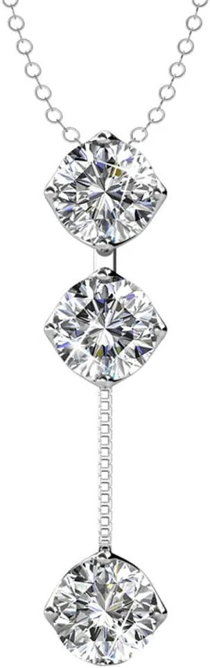 Cate & Chloe Sloane Hero 18k White Gold Pendant Necklace with Crystals, Trendy Unique Sparkling Round Cut Diamond Necklace, Drop Dangling Pendant, Y Necklace, Silver Necklace
