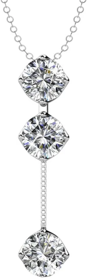 Cate & Chloe Sloane Hero 18k White Gold Pendant Necklace with Crystals, Trendy Unique Sparkling Round Cut Diamond Necklace, Drop Dangling Pendant, Y Necklace, Silver Necklace