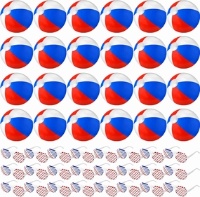 Ceenna 48 Pcs 12 Inch 4th of July Inflatable Patriotic Beach Balls American Flag Shutter Glasses Shades Blow up Swimming Pool Balls USA Plastic Sunglasses for Labor Day Memorial Day Party Favors